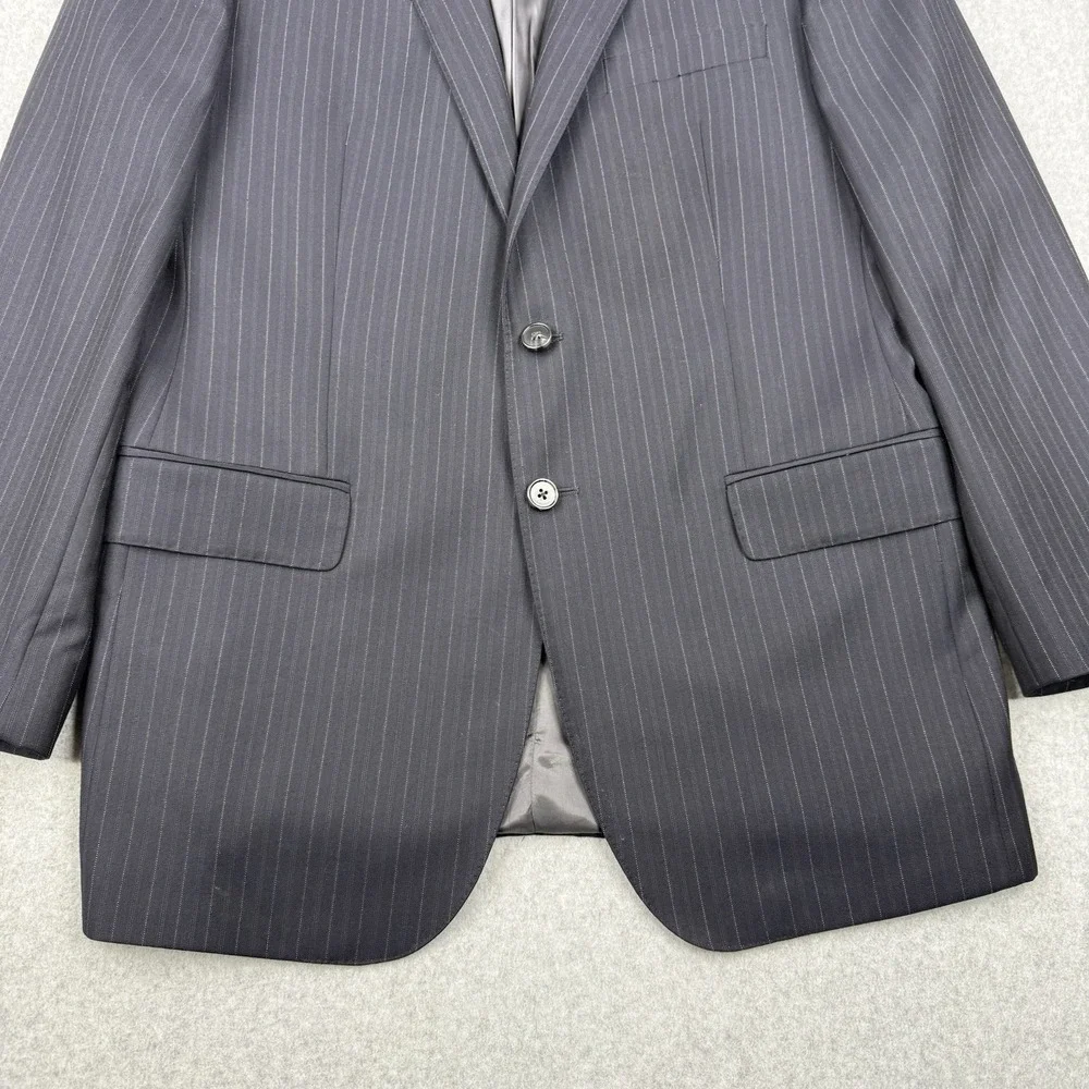 Saks Fifth Avenue Blazer Mens 42R Black Striped Super 130s Wool Loro‎ Piana Coat